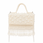 Luxury Pearl Fringe Hand Embroidered Box Clutch Bag