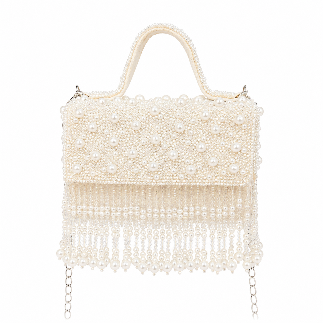 Luxury Pearl Fringe Hand Embroidered Box Clutch Bag
