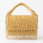 Women’s Golden Velvet Handbag with Beaded Tassel Fringe