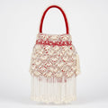 Royal Red Pearl Hand Embroidered Potli Bag with Fringe Tassels