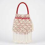Royal Red Pearl Hand Embroidered Potli Bag with Fringe Tassels