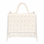 Luxury Pearl Fringe Hand Embroidered Box Clutch Bag