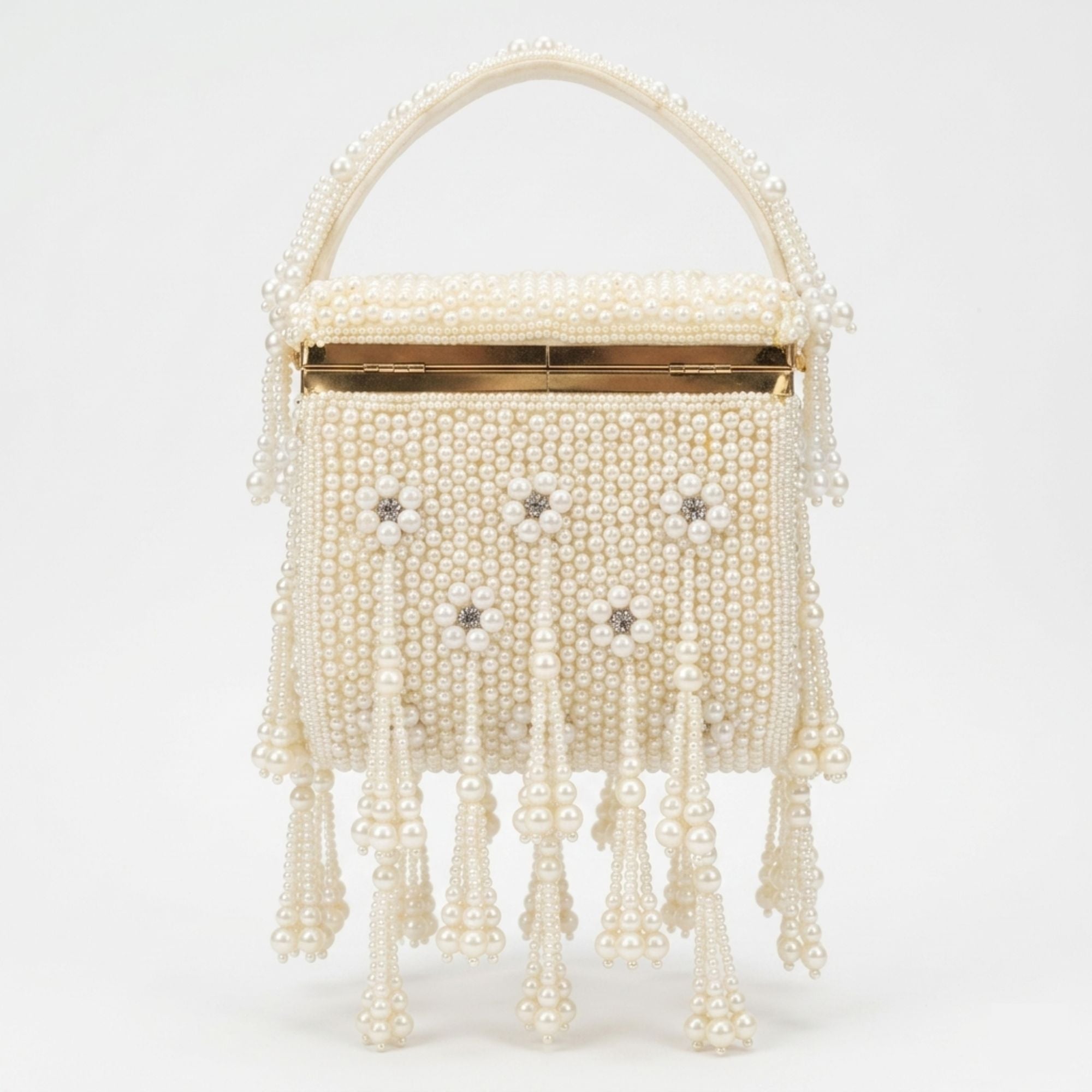 Ivory Pearl Tassel Handcrafted Box Clutch Bag