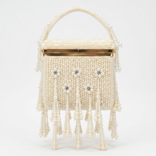 Ivory Pearl Tassel Handcrafted Box Clutch Bag