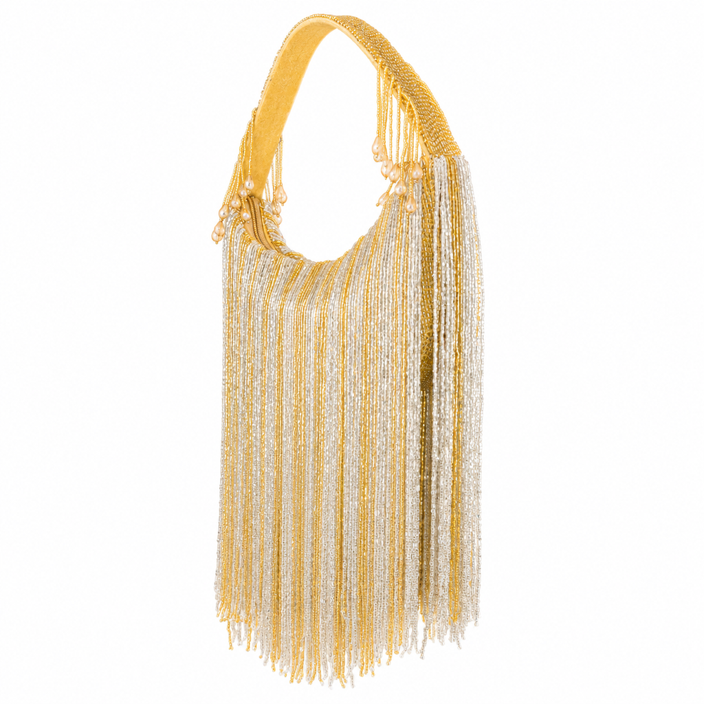 Women's Handmade Gold Silver Beaded Evening Purse/Handbag
