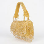 Women’s Golden Velvet Handbag with Beaded Tassel Fringe