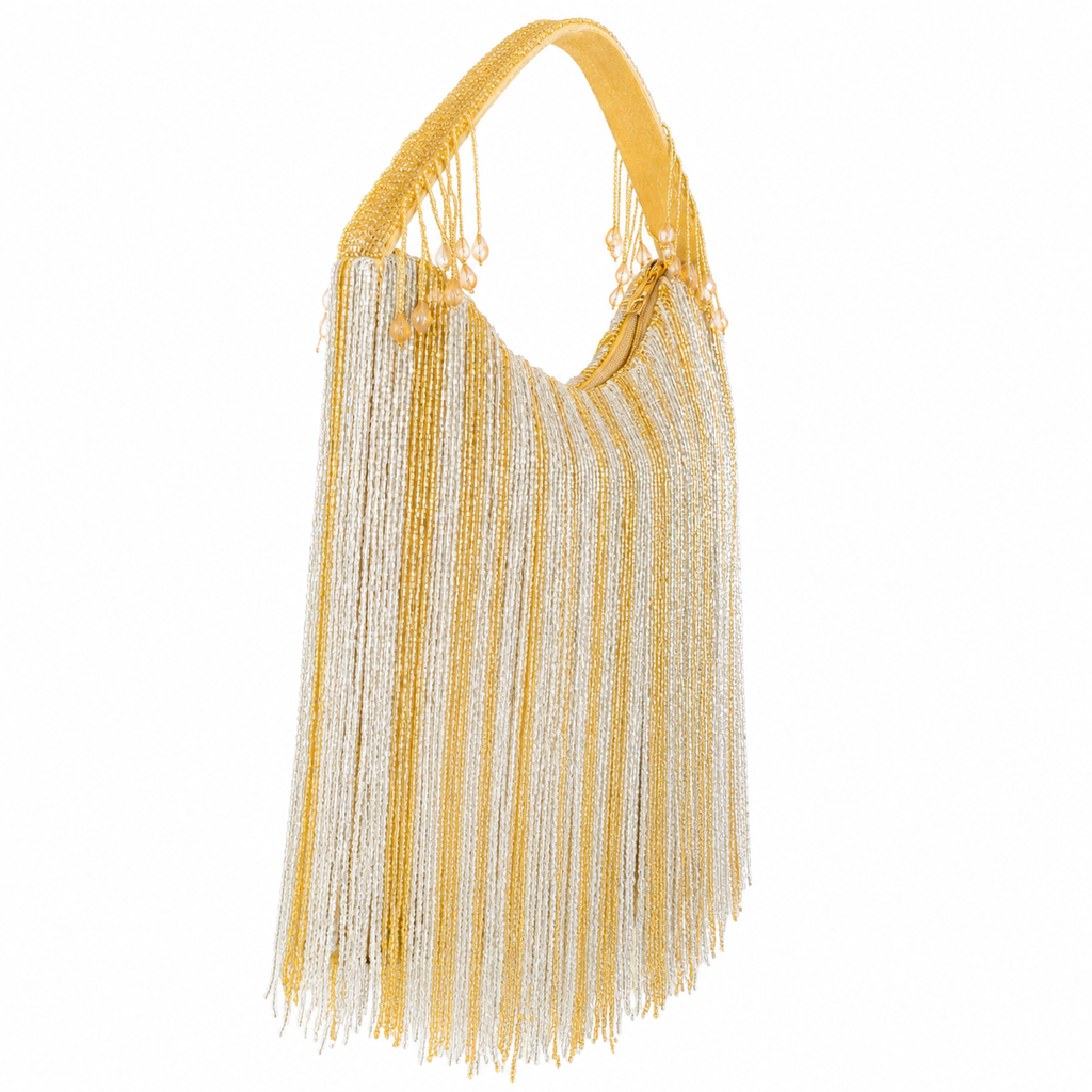 Women's Handmade Gold Silver Beaded Evening Purse/Handbag
