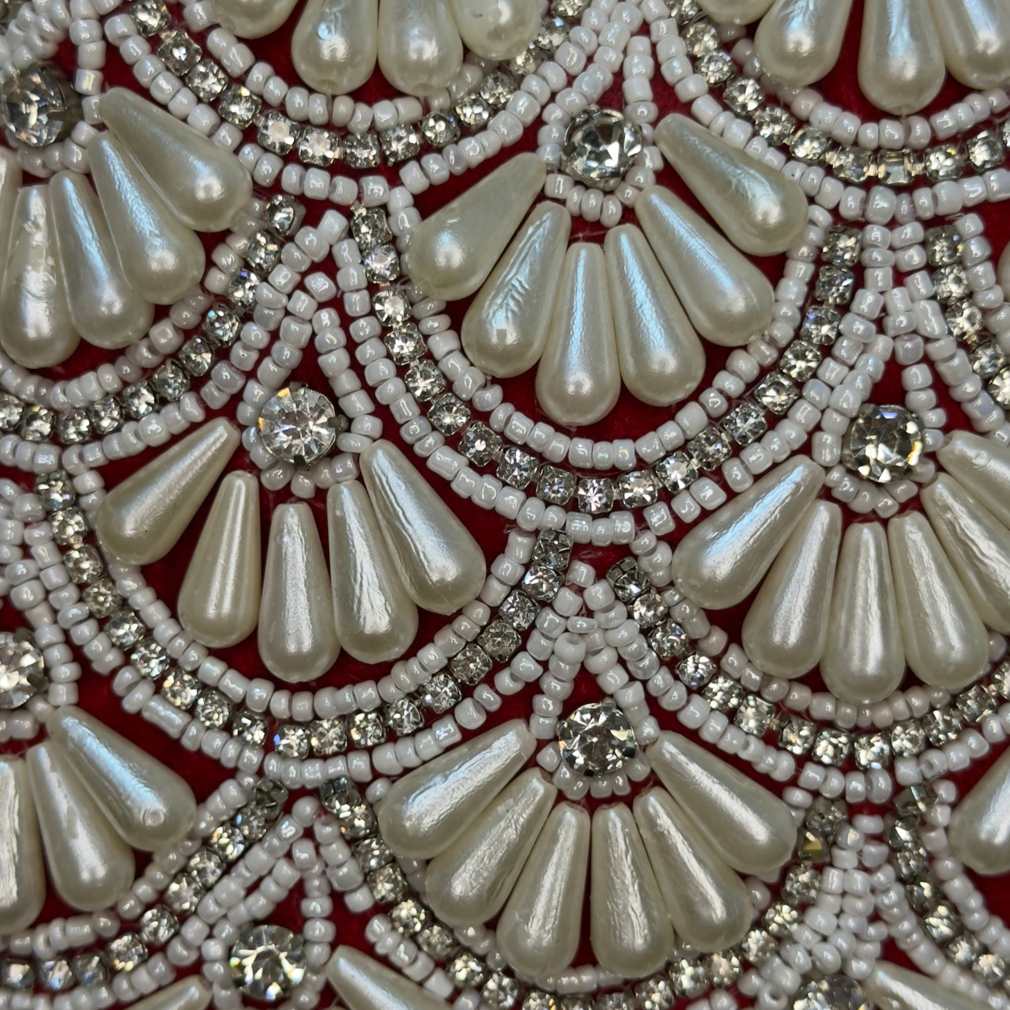 Royal Red Pearl Hand Embroidered Potli Bag with Fringe Tassels