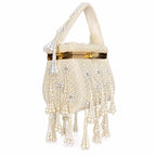 Ivory Pearl Tassel Handcrafted Box Clutch Bag