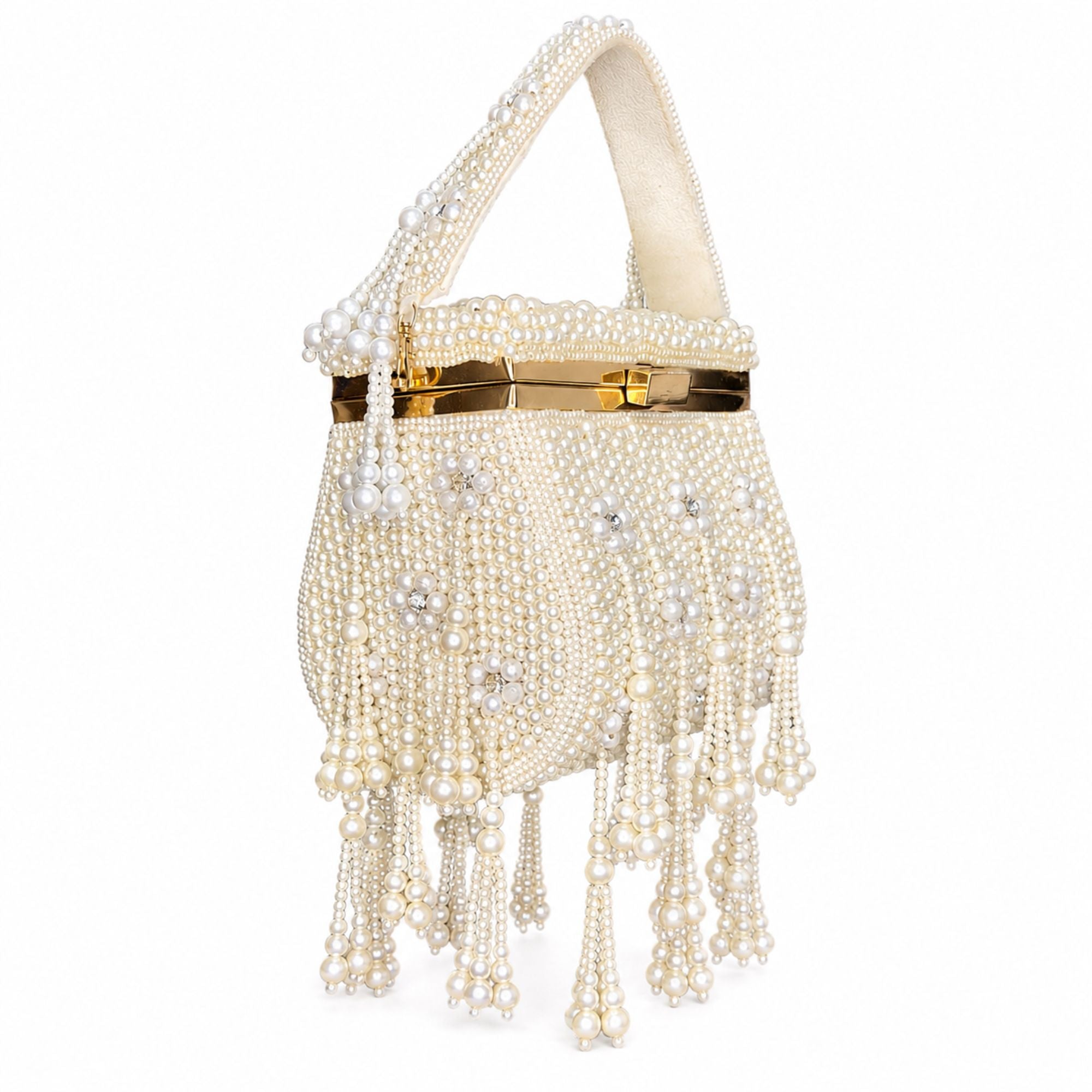 Ivory Pearl Tassel Handcrafted Box Clutch Bag