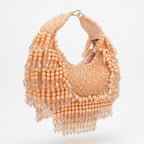 Peach Pearl & Crystal Hand Embroidered Evening Bag