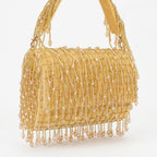 Women’s Golden Velvet Handbag with Beaded Tassel Fringe