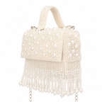 Luxury Pearl Fringe Hand Embroidered Box Clutch Bag