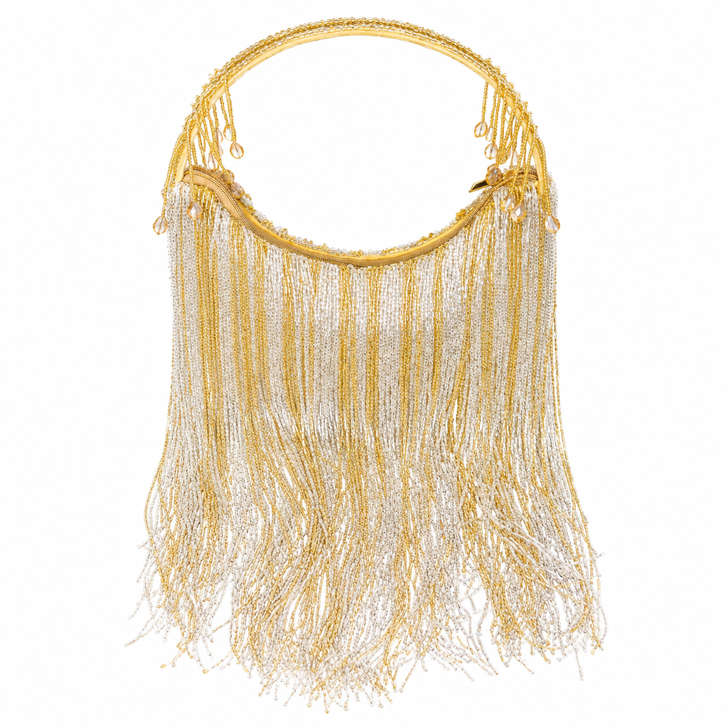 Women's Handmade Gold Silver Beaded Evening Purse/Handbag