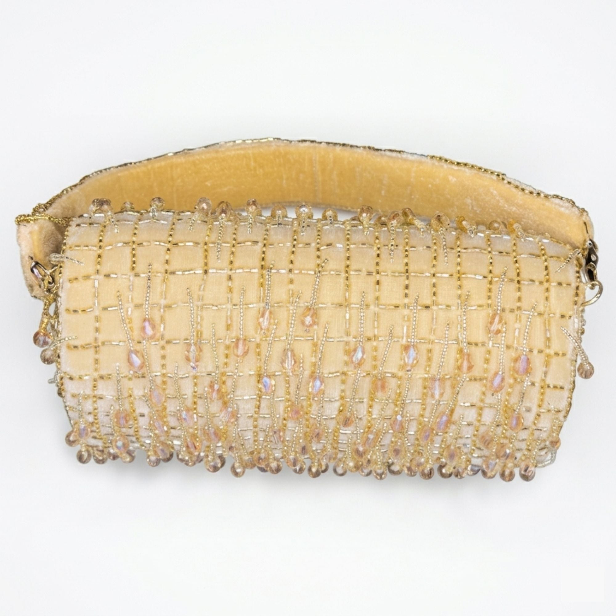 Women’s Golden Velvet Handbag with Beaded Tassel Fringe