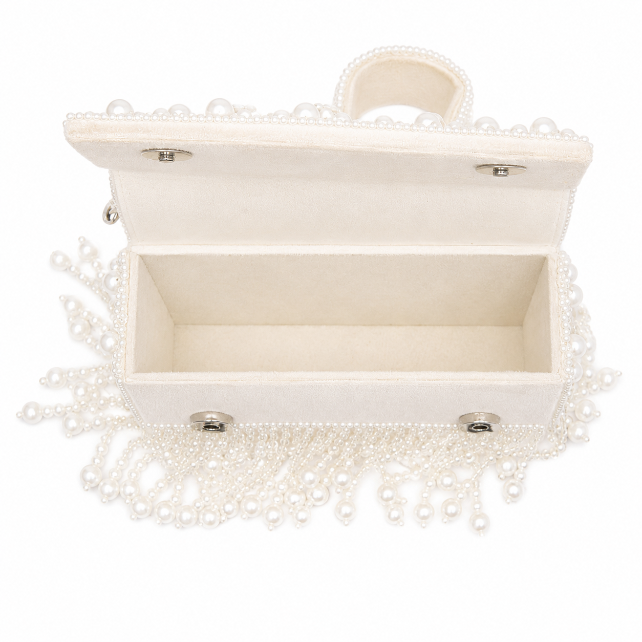 Luxury Pearl Fringe Hand Embroidered Box Clutch Bag