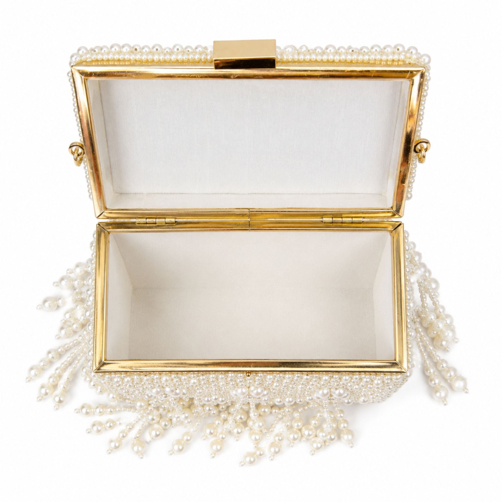Ivory Pearl Tassel Handcrafted Box Clutch Bag