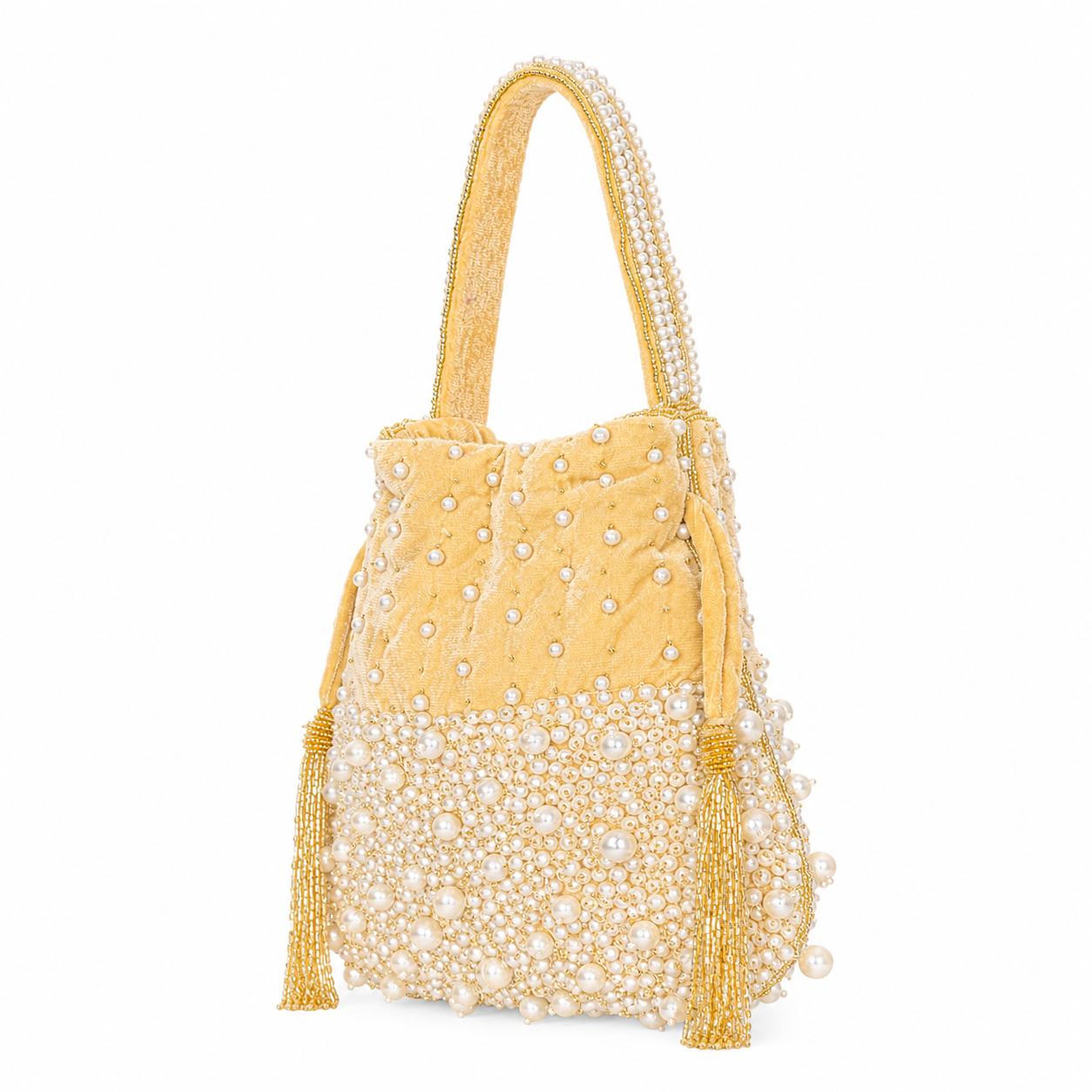 Luxury Pearl Embellished Potli Bag with Beaded Tassels