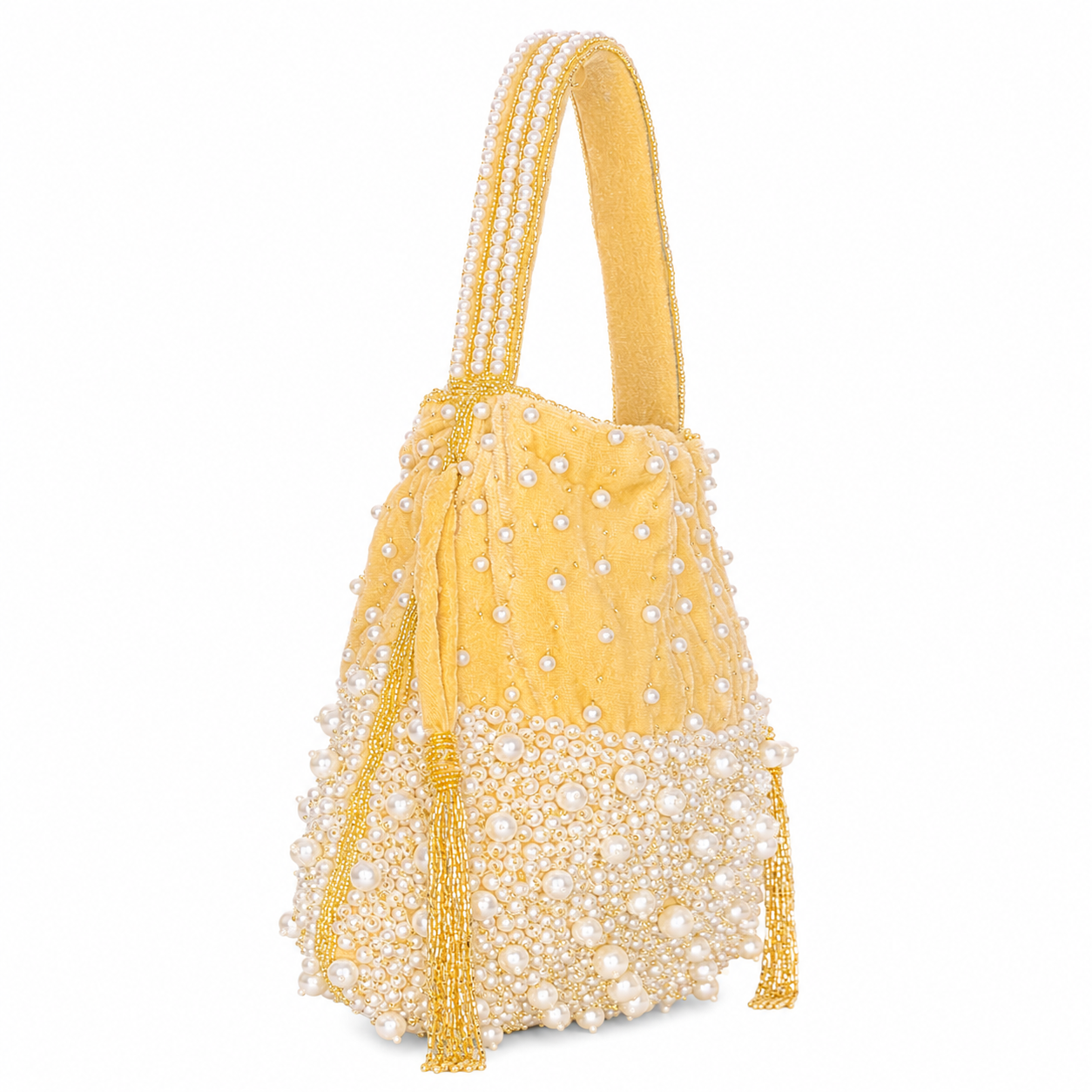 Luxury Pearl Embellished Potli Bag with Beaded Tassels