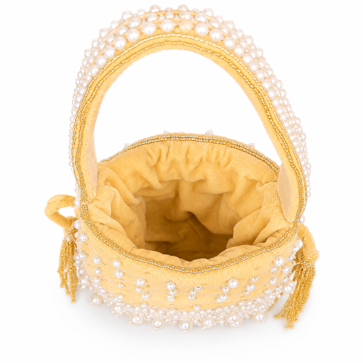 Luxury Pearl Embellished Potli Bag with Beaded Tassels