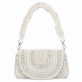 Ivory Crystal Hand Embroidered Bridal Clutch Bag with Pearl Handle