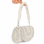 Ivory Crystal Hand Embroidered Bridal Clutch Bag with Pearl Handle