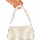 Ivory Crystal Hand Embroidered Bridal Clutch Bag with Pearl Handle