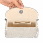 Ivory Crystal Hand Embroidered Bridal Clutch Bag with Pearl Handle